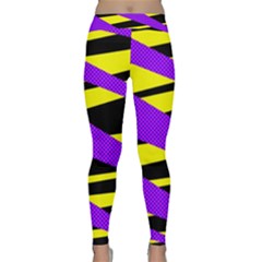 Abstract Triangles, Three Color Dotted Pattern, Purple, Yellow, Black In Saturated Colors Classic Yoga Leggings by Casemiro