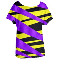 Abstract Triangles, Three Color Dotted Pattern, Purple, Yellow, Black In Saturated Colors Women s Oversized Tee by Casemiro