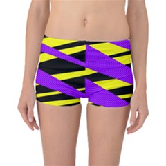 Abstract Triangles, Three Color Dotted Pattern, Purple, Yellow, Black In Saturated Colors Boyleg Bikini Bottoms by Casemiro