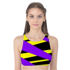 Abstract Triangles, Three Color Dotted Pattern, Purple, Yellow, Black In Saturated Colors Tank Bikini Top by Casemiro