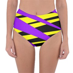 Abstract Triangles, Three Color Dotted Pattern, Purple, Yellow, Black In Saturated Colors Reversible High-waist Bikini Bottoms by Casemiro