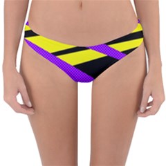 Abstract Triangles, Three Color Dotted Pattern, Purple, Yellow, Black In Saturated Colors Reversible Hipster Bikini Bottoms by Casemiro