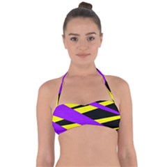 Abstract Triangles, Three Color Dotted Pattern, Purple, Yellow, Black In Saturated Colors Halter Bandeau Bikini Top by Casemiro