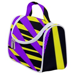 Abstract Triangles, Three Color Dotted Pattern, Purple, Yellow, Black In Saturated Colors Satchel Handbag by Casemiro