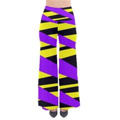 Abstract Triangles, Three Color Dotted Pattern, Purple, Yellow, Black In Saturated Colors So Vintage Palazzo Pants by Casemiro