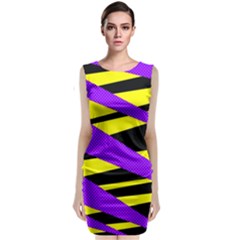 Abstract Triangles, Three Color Dotted Pattern, Purple, Yellow, Black In Saturated Colors Classic Sleeveless Midi Dress by Casemiro