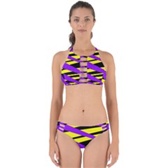 Abstract Triangles, Three Color Dotted Pattern, Purple, Yellow, Black In Saturated Colors Perfectly Cut Out Bikini Set by Casemiro