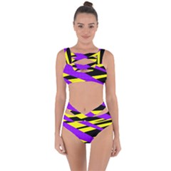 Abstract Triangles, Three Color Dotted Pattern, Purple, Yellow, Black In Saturated Colors Bandaged Up Bikini Set  by Casemiro