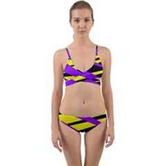 Abstract Triangles, Three Color Dotted Pattern, Purple, Yellow, Black In Saturated Colors Wrap Around Bikini Set by Casemiro