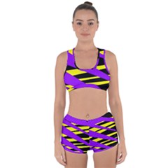 Abstract Triangles, Three Color Dotted Pattern, Purple, Yellow, Black In Saturated Colors Racerback Boyleg Bikini Set by Casemiro