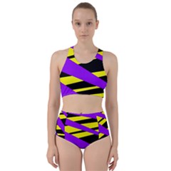 Abstract Triangles, Three Color Dotted Pattern, Purple, Yellow, Black In Saturated Colors Racer Back Bikini Set by Casemiro