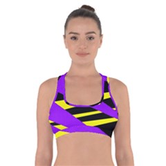 Abstract Triangles, Three Color Dotted Pattern, Purple, Yellow, Black In Saturated Colors Cross Back Sports Bra by Casemiro