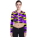 Abstract triangles, three color dotted pattern, purple, yellow, black in saturated colors Long Sleeve Zip Up Bomber Jacket View1