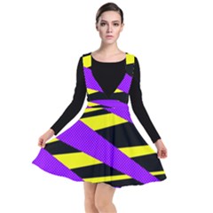 Abstract Triangles, Three Color Dotted Pattern, Purple, Yellow, Black In Saturated Colors Plunge Pinafore Dress by Casemiro