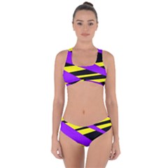 Abstract Triangles, Three Color Dotted Pattern, Purple, Yellow, Black In Saturated Colors Criss Cross Bikini Set by Casemiro