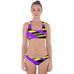 Abstract Triangles, Three Color Dotted Pattern, Purple, Yellow, Black In Saturated Colors Cross Back Hipster Bikini Set by Casemiro