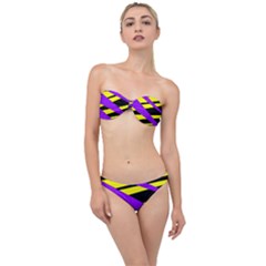 Abstract Triangles, Three Color Dotted Pattern, Purple, Yellow, Black In Saturated Colors Classic Bandeau Bikini Set by Casemiro