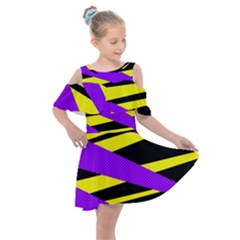 Abstract Triangles, Three Color Dotted Pattern, Purple, Yellow, Black In Saturated Colors Kids  Shoulder Cutout Chiffon Dress by Casemiro