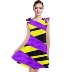 Abstract Triangles, Three Color Dotted Pattern, Purple, Yellow, Black In Saturated Colors Tie Up Tunic Dress by Casemiro