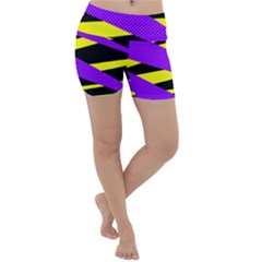 Abstract Triangles, Three Color Dotted Pattern, Purple, Yellow, Black In Saturated Colors Lightweight Velour Yoga Shorts by Casemiro