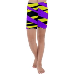 Abstract Triangles, Three Color Dotted Pattern, Purple, Yellow, Black In Saturated Colors Kids  Lightweight Velour Capri Yoga Leggings by Casemiro