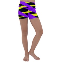 Abstract Triangles, Three Color Dotted Pattern, Purple, Yellow, Black In Saturated Colors Kids  Lightweight Velour Yoga Shorts by Casemiro