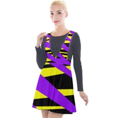 Abstract Triangles, Three Color Dotted Pattern, Purple, Yellow, Black In Saturated Colors Plunge Pinafore Velour Dress by Casemiro