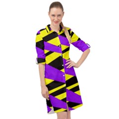 Abstract Triangles, Three Color Dotted Pattern, Purple, Yellow, Black In Saturated Colors Long Sleeve Mini Shirt Dress by Casemiro