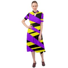 Abstract Triangles, Three Color Dotted Pattern, Purple, Yellow, Black In Saturated Colors Keyhole Neckline Chiffon Dress by Casemiro