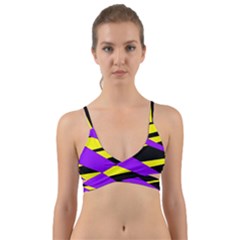 Abstract Triangles, Three Color Dotted Pattern, Purple, Yellow, Black In Saturated Colors Wrap Around Bikini Top by Casemiro