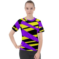 Abstract Triangles, Three Color Dotted Pattern, Purple, Yellow, Black In Saturated Colors Women s Sport Raglan Tee