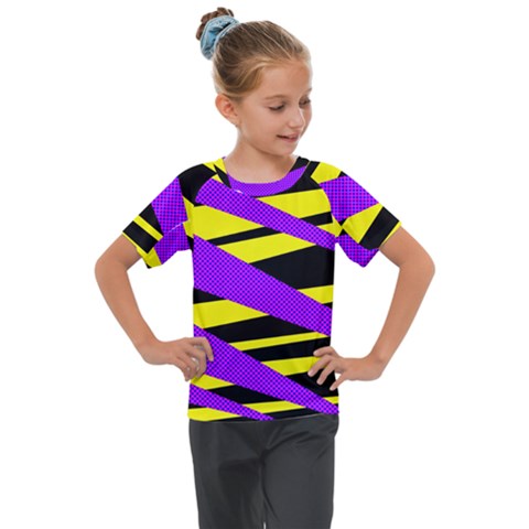 Abstract Triangles, Three Color Dotted Pattern, Purple, Yellow, Black In Saturated Colors Kids  Mesh Piece Tee by Casemiro