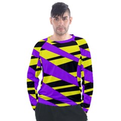 Abstract Triangles, Three Color Dotted Pattern, Purple, Yellow, Black In Saturated Colors Men s Long Sleeve Raglan Tee