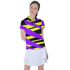 Abstract Triangles, Three Color Dotted Pattern, Purple, Yellow, Black In Saturated Colors Women s Polo Tee