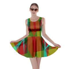 Rainbow Colors Palette Mix, Abstract Triangles, Asymmetric Pattern Skater Dress by Casemiro