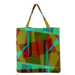 Rainbow Colors Palette Mix, Abstract Triangles, Asymmetric Pattern Grocery Tote Bag by Casemiro