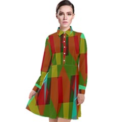 Rainbow Colors Palette Mix, Abstract Triangles, Asymmetric Pattern Long Sleeve Chiffon Shirt Dress by Casemiro