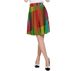 Rainbow Colors Palette Mix, Abstract Triangles, Asymmetric Pattern A-line Skirt by Casemiro