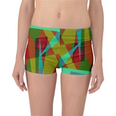 Rainbow Colors Palette Mix, Abstract Triangles, Asymmetric Pattern Reversible Boyleg Bikini Bottoms by Casemiro