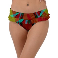 Rainbow Colors Palette Mix, Abstract Triangles, Asymmetric Pattern Frill Bikini Bottom by Casemiro