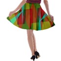 Rainbow colors palette mix, abstract triangles, asymmetric pattern A-line Skater Skirt View2