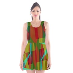 Rainbow Colors Palette Mix, Abstract Triangles, Asymmetric Pattern Scoop Neck Skater Dress by Casemiro