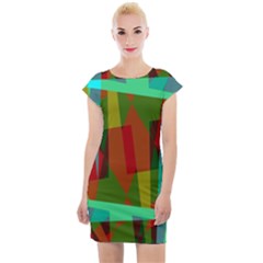 Rainbow Colors Palette Mix, Abstract Triangles, Asymmetric Pattern Cap Sleeve Bodycon Dress by Casemiro