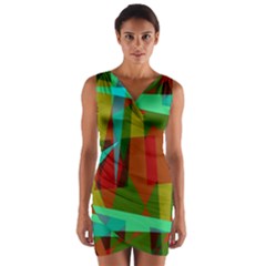 Rainbow Colors Palette Mix, Abstract Triangles, Asymmetric Pattern Wrap Front Bodycon Dress by Casemiro