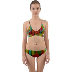 Rainbow Colors Palette Mix, Abstract Triangles, Asymmetric Pattern Wrap Around Bikini Set by Casemiro