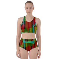 Rainbow Colors Palette Mix, Abstract Triangles, Asymmetric Pattern Racer Back Bikini Set by Casemiro