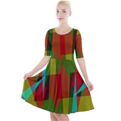 Rainbow Colors Palette Mix, Abstract Triangles, Asymmetric Pattern Quarter Sleeve A-line Dress by Casemiro