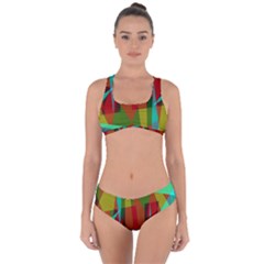 Rainbow Colors Palette Mix, Abstract Triangles, Asymmetric Pattern Criss Cross Bikini Set by Casemiro