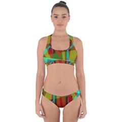 Rainbow Colors Palette Mix, Abstract Triangles, Asymmetric Pattern Cross Back Hipster Bikini Set by Casemiro