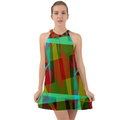 Rainbow Colors Palette Mix, Abstract Triangles, Asymmetric Pattern Halter Tie Back Chiffon Dress by Casemiro